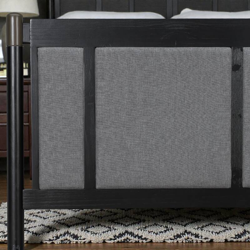 Solid Wood Platform Bed with Upholstered Headboard and Metal Handles, Heavy Duty 500 lbs Support, No Box Spring