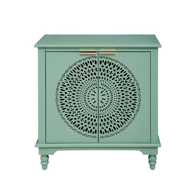 GDFStudio - Manchuria Crest American Style Hollow-Carved Storage Accent Cabinet with 2 Doors