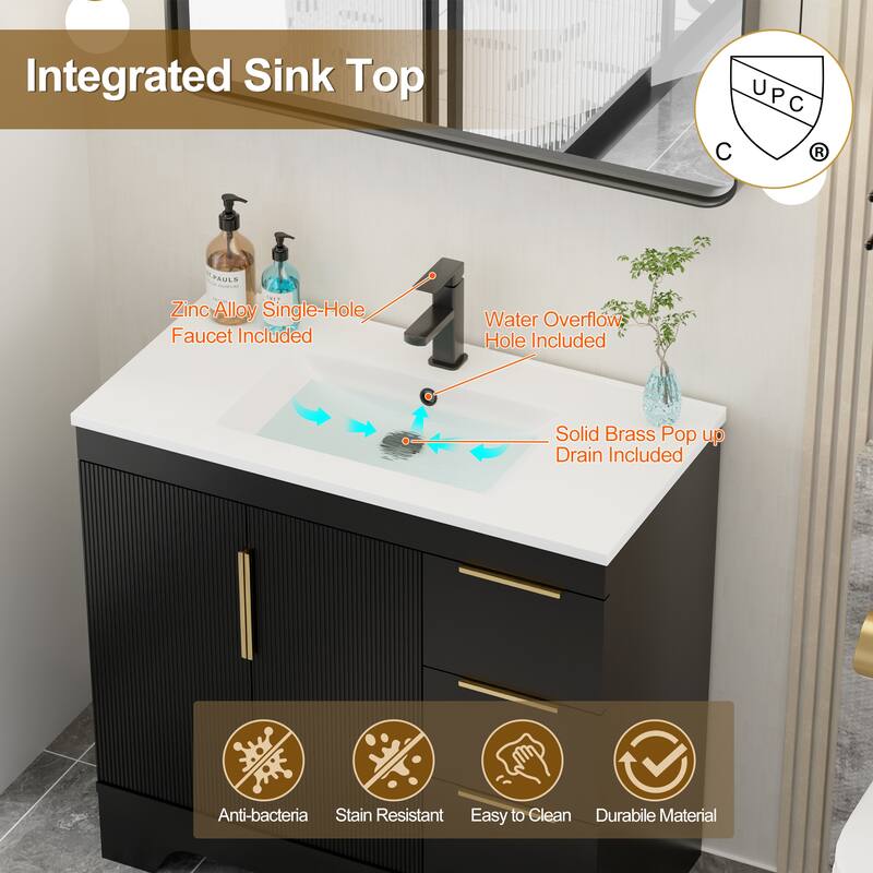 Vertical Stripes Bathroom Vanity Set with Sink Top & Faucet