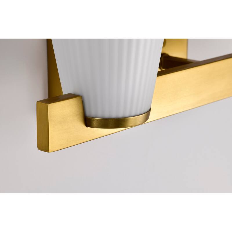 Royale 2 Light Vanity Burnished Brass Finish Ribbed White Glass - Burnished Brass