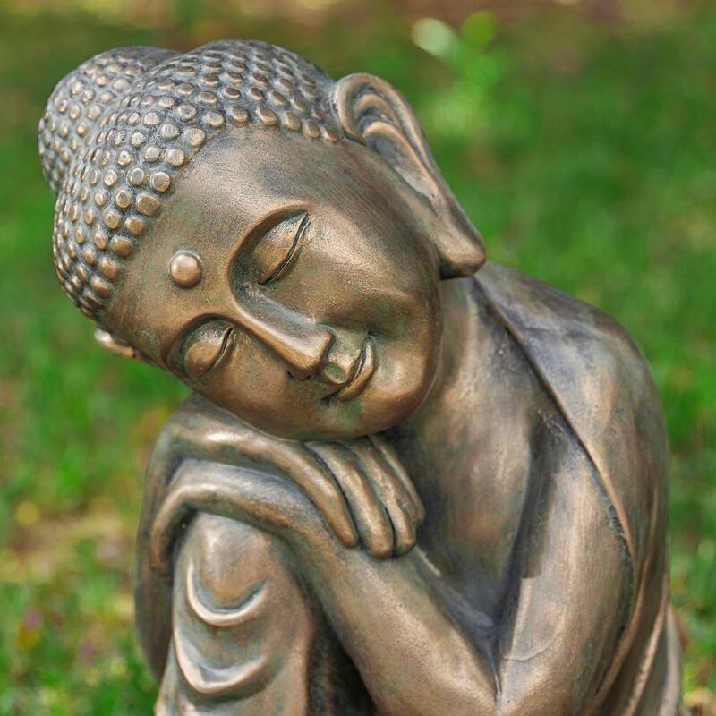 Glitzhome MGO Faux Bronze Buddha Garden Statue Monk Sculpture Indoor Outdoor Decor Gifts