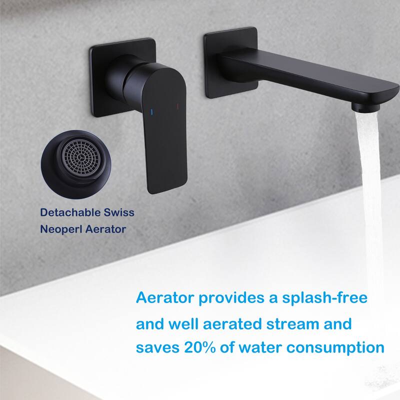 Modland Wall Mounted Bathroom Faucet Widespread with Single Handle Black