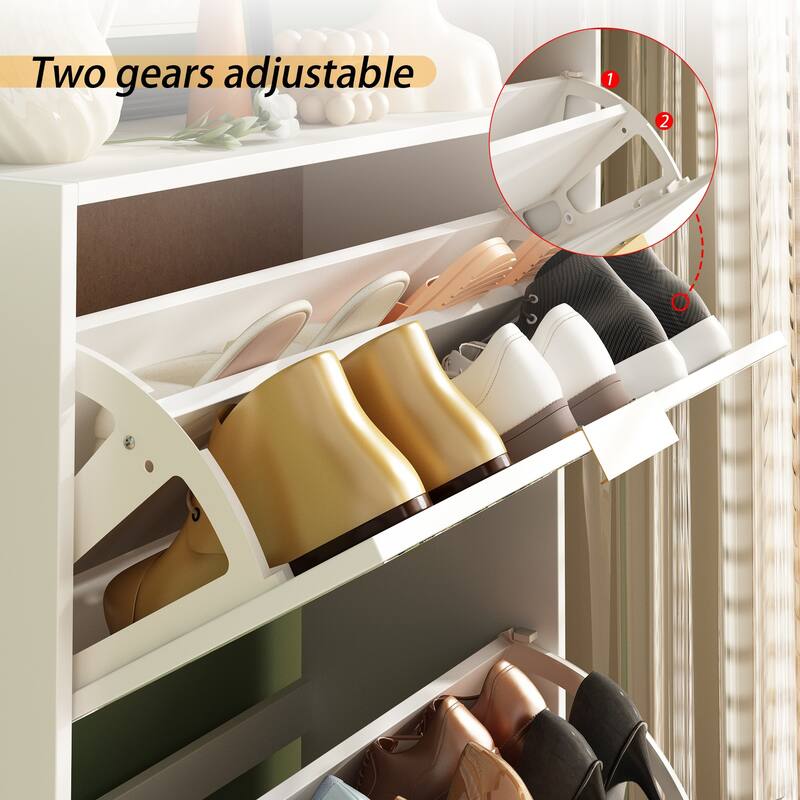 Timechee Mirrored Flip Drawer Shoe Cabinet Storage Cabinet Organizer