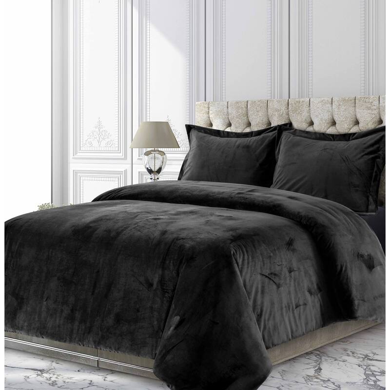 Venice Velvet Oversized Solid Duvet Cover Set - King - Steel Grey