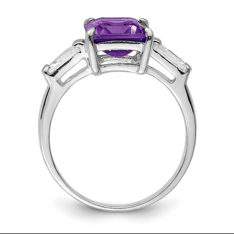 Curata 925 Sterling Silver Solid Polished Open back Amethyst Ring