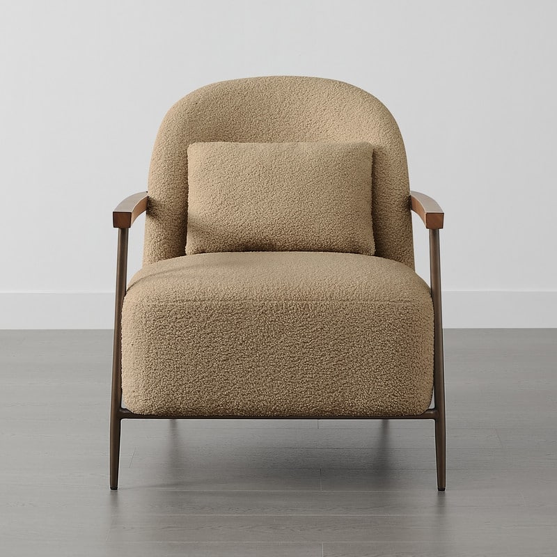 Spruce & Spring Anthony Modern Upholstered Faux Sherpa Chair with Wood Arms&Metal Legs