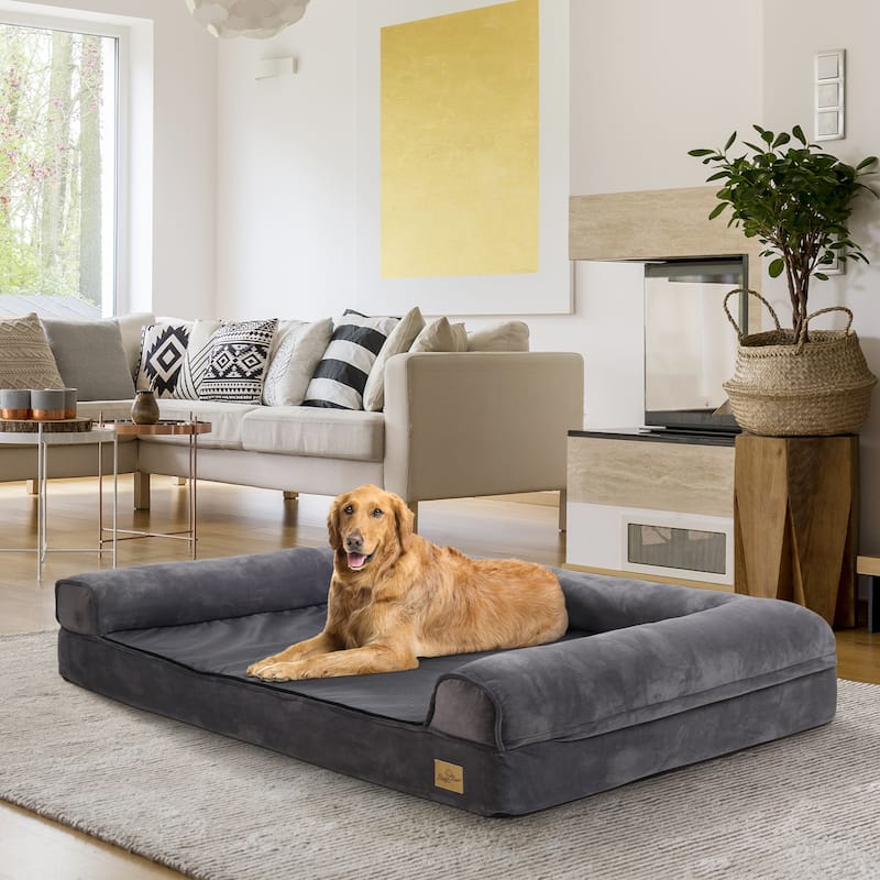 Orthopedic Dog Bed Sofa Bolstered Pet Bed Foam Cushion Waterproof - 53"x40"x10"