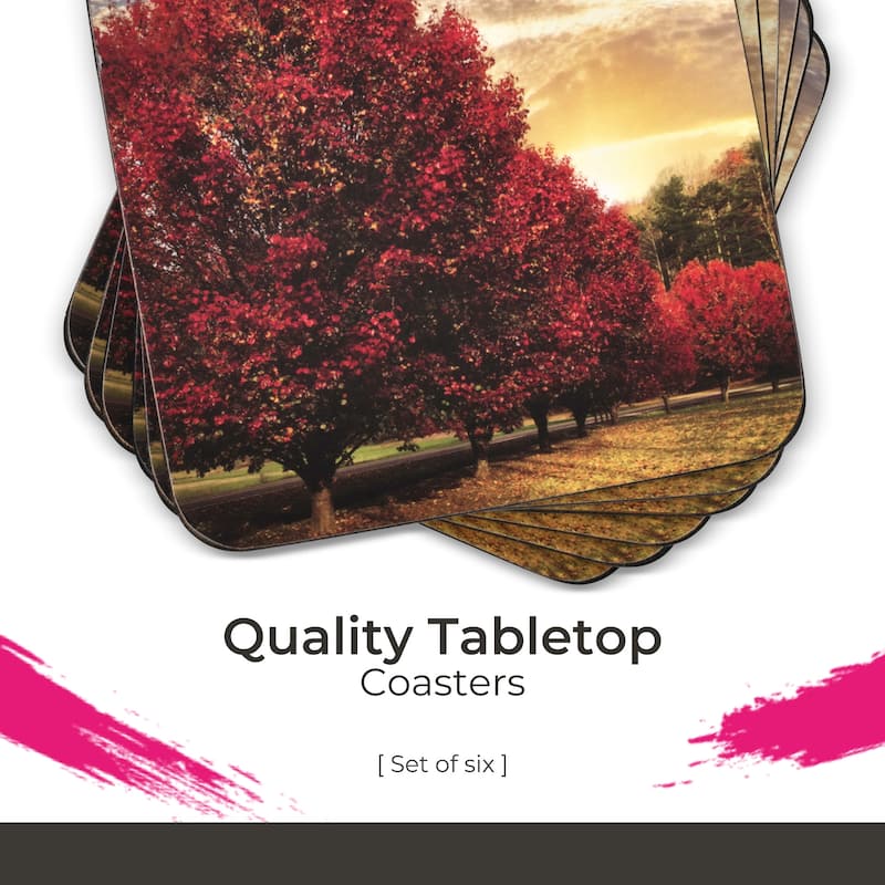 Pimpernel Set of 6 Crimson Trees Coasters - 4 Inches Sq.