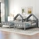 preview thumbnail 1 of 12, Double Twin Size Platform Bed With House-shaped Headboard,A Nightstand,Kids Bed Design Grey