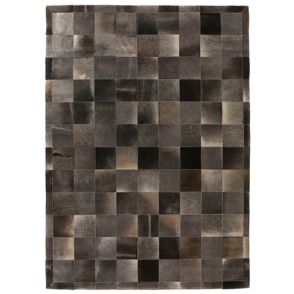 Exquisite Rugs Stitched Blocks Charcoal Leather Hair-on Hide Rug (9'6 x 13'6). - 9'6'' x 13'6''