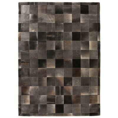 Exquisite Rugs Stitched Blocks Grey Hair-on-Hide Leather Rug (9'6 x 13 ...