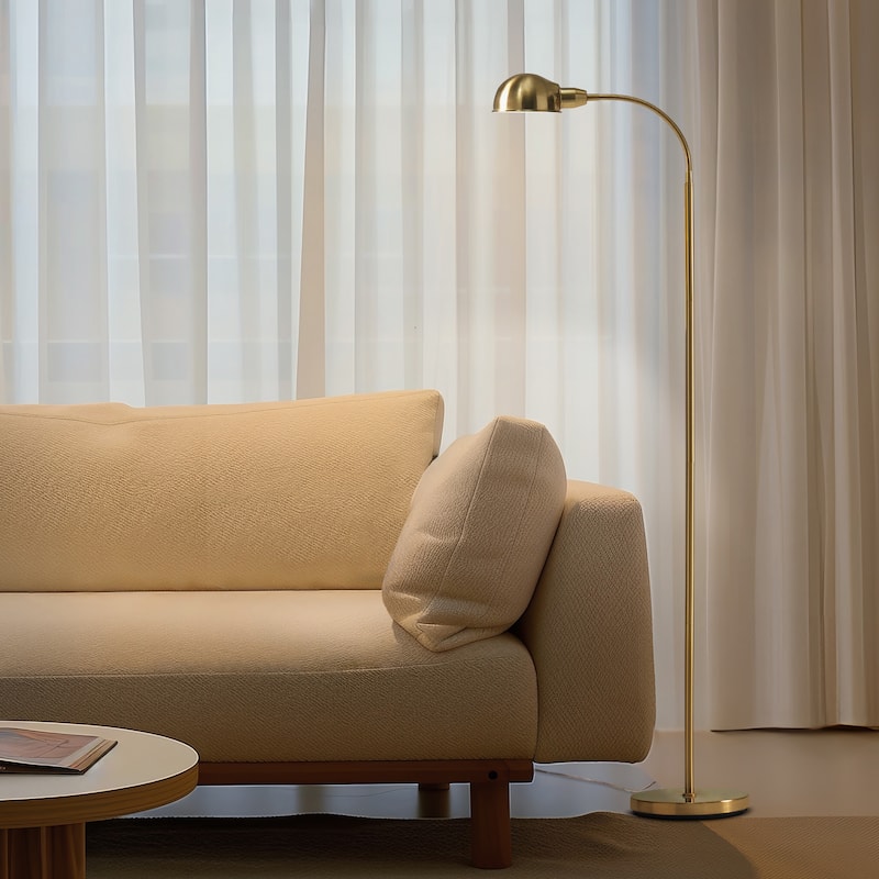 Brightech Regent 68 in. Antique Brass Industrial Height Adjustable Gooseneck LED Floor Lamp with Brass Metal Bowl Shade