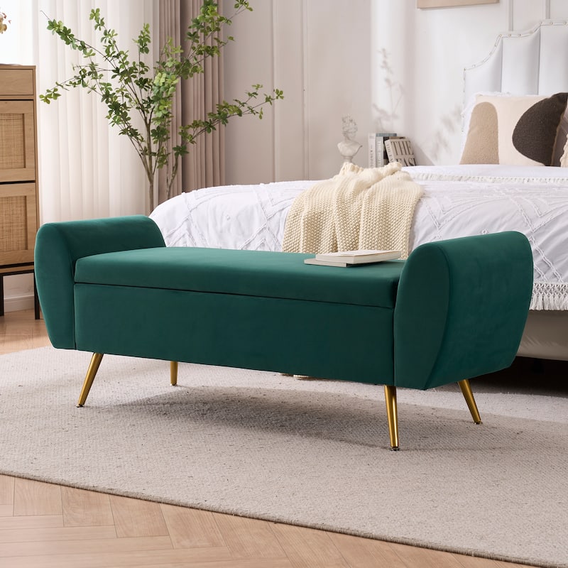 Upholstered 56"W Flip Top Storage Bench with arms
