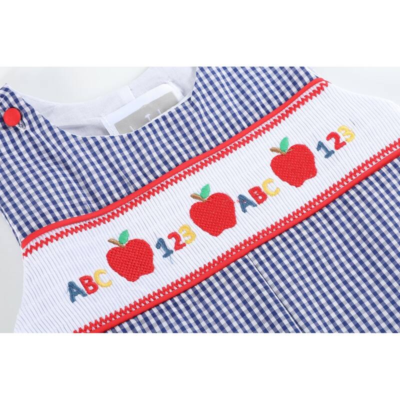 Blue Gingham 123 ABC School Smocked Overalls