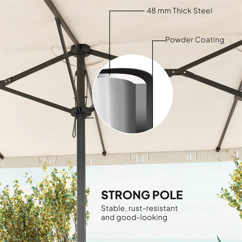 Large Double Rectangle Patio Umbrella with Crank Lift and UV Protection Steel Pole Fringe