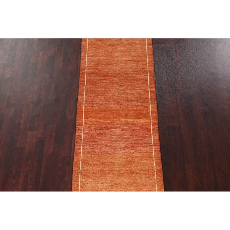 Bordered Gabbeh Kashkoli Oriental Wool Runner Rug Hand-knotted Carpet - 2'5" x 9'3"