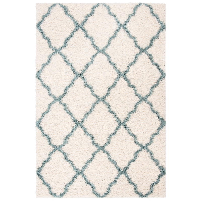 SAFAVIEH Dallas Shag Hacer Trellis 1.5-inch Thick Rug - 2' 3" x 4' - Ivory/Seafoam - Runner/Rectangle