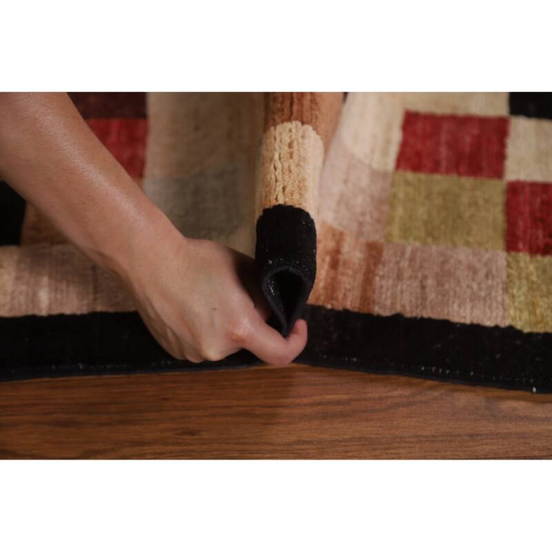 Modern Checkered Gabbeh Kashkoli Area Rug Hand-knotted Wool Carpet - 5'0" x 6'2"