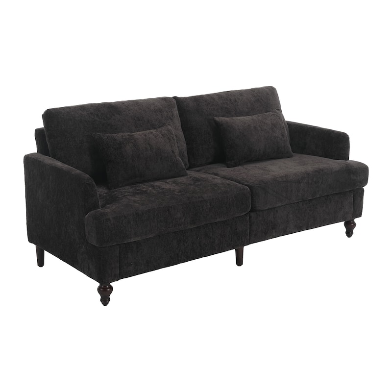 HOMEFUN Modern chenille Fabric Loveseat,2-Seat Upholstered Loveseat Sofa Modern Couch - Black