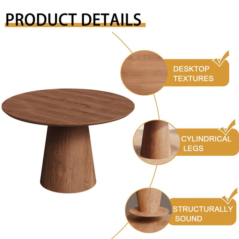 43 Inch Wooden Circular Dining Table, Modern Minimalist Round Table