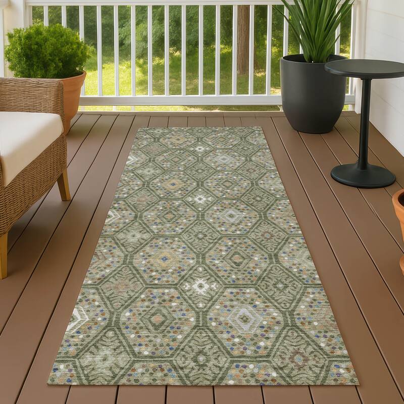 Machine Washable Indoor/ Outdoor Modern Hexi Chantille Rug - Sage - 2'3" x 7'6"