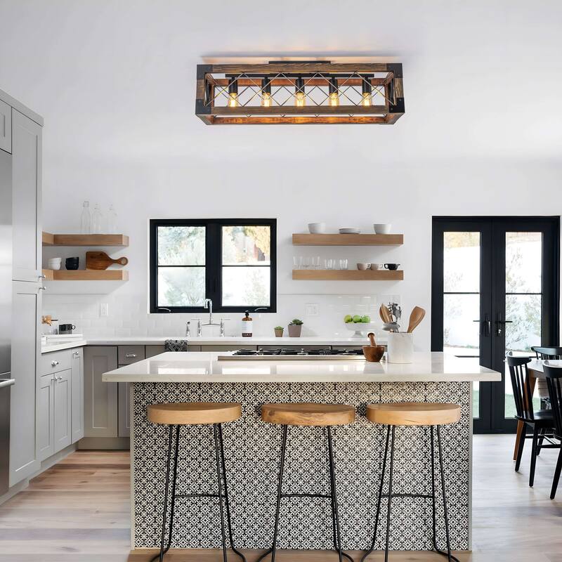 Starsky 5-Light 31.5in. Farmhouse Rectangular Lantern Flush Mount Ceiling Light