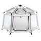 preview thumbnail 9 of 8, Grey Oxford Cloth Baby Playpen with Canopy, UV Shade and Mesh Sides - 59.8” L x 59.8” W x 37.0” H