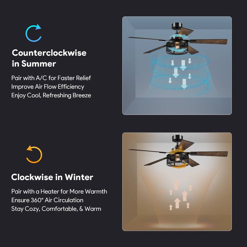 52" 5 - Blade Industrial Farmhouse Meshed Cage Ceiling Fan with Light and Remote