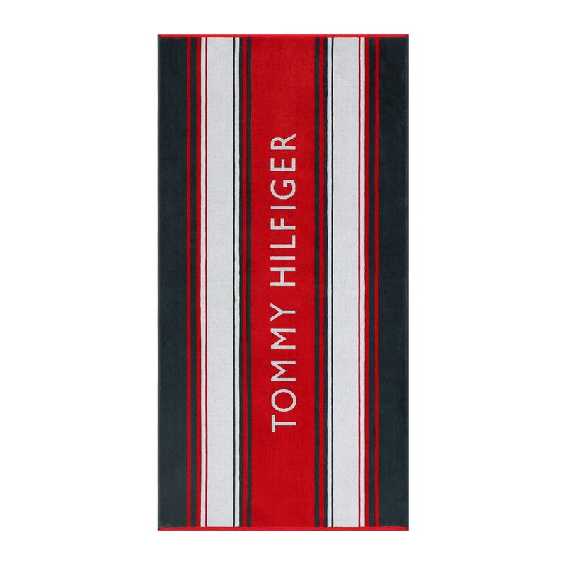 Tommy Hilfiger Printed Cotton Beach Towel - 36 x 68 - Hampton Stripe Red