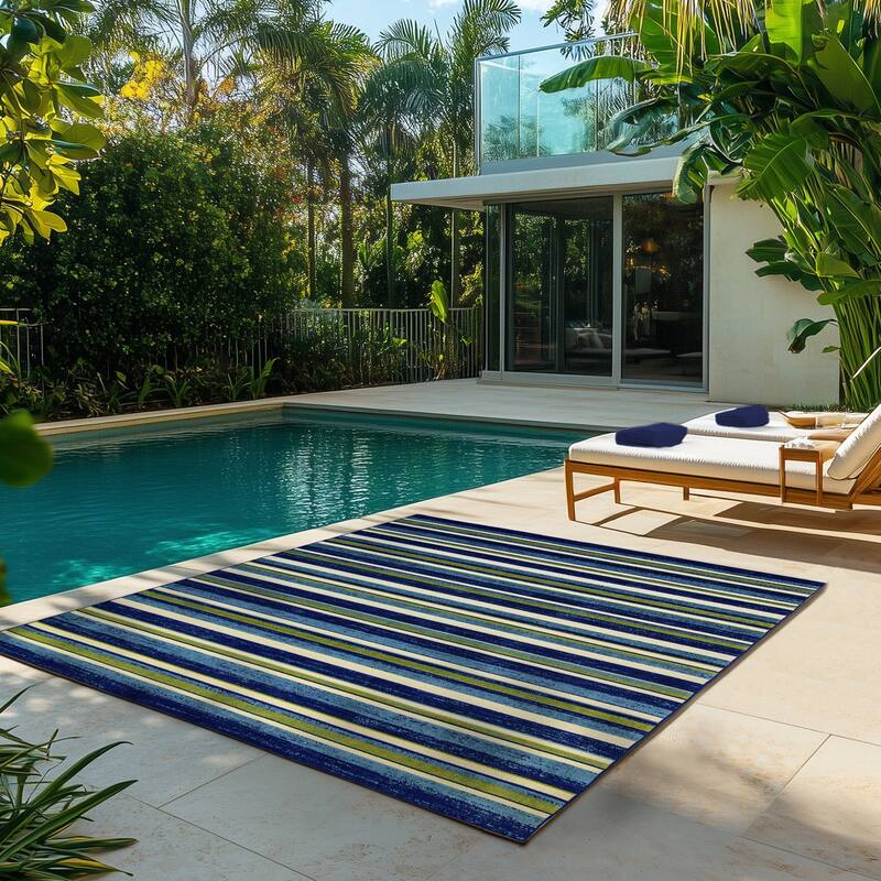 Gertmenian Kalari Modern Bold Multicolored High-Low UV Protected Polypropylene Woven Indoor/ Outdoor Area Rug Collection