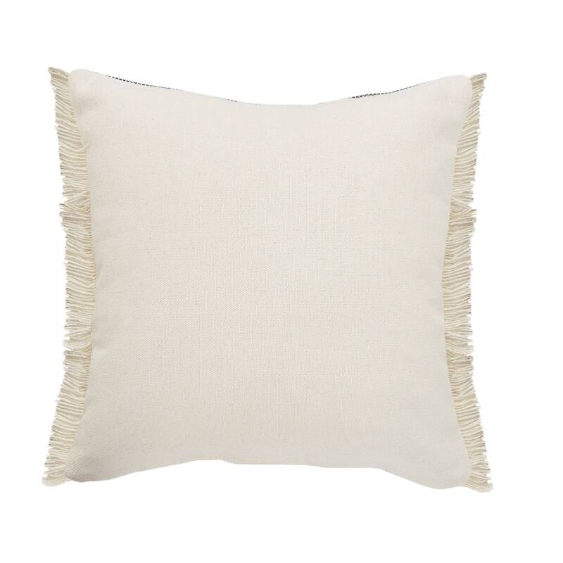 24" Black and Taupe Striped Square Throw Pillow with Jute Braiding