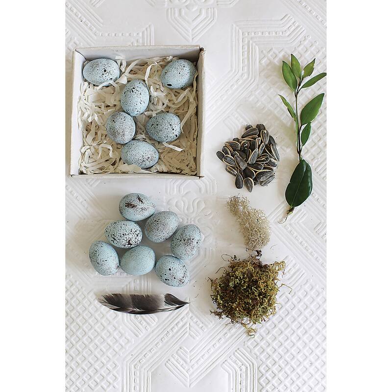 Boxed Set of 12 Blue Speckled Ceramic Robin Eggs