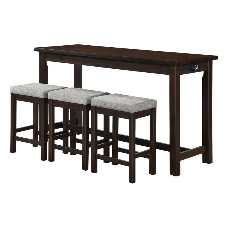 4pc Counter Height Dining Set Counter Height Table w Drawer Built-in USB Ports Power Outlets and 3 Stools Casual