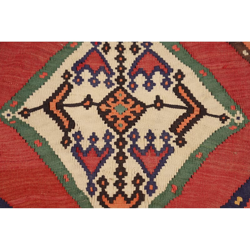 Orange Kilim Qashqai Persian Vintage Rug Flatweave Wool Carpet - 5'5"x 8'5"