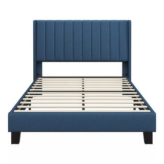 Full Upholstered Platform Bed Frame Tufted Headboard Navy Blue - Bed ...