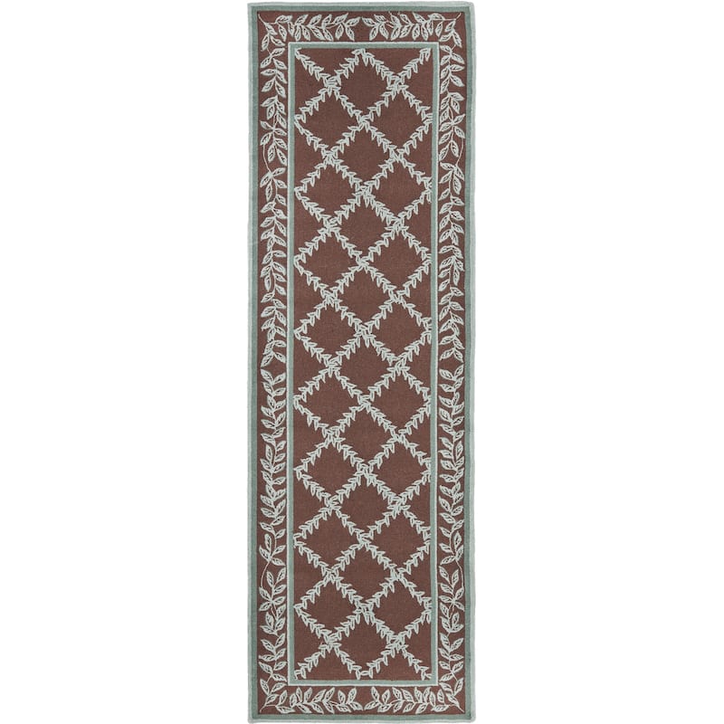 SAFAVIEH Handmade Chelsea Kimber Trellis French Country Wool Rug - 2'6" x 8' Runner - Brown/Blue - Runner