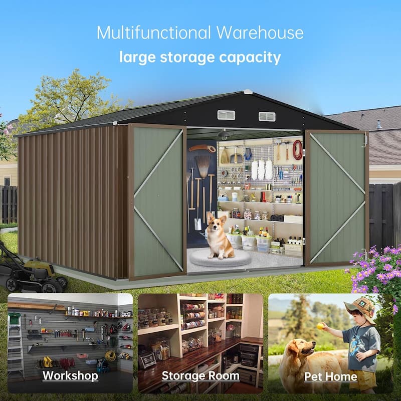 Outdoor Storage Shed, Garbage Can, Steel Utility with Lockable Door Design for Tool,Garden,Bike