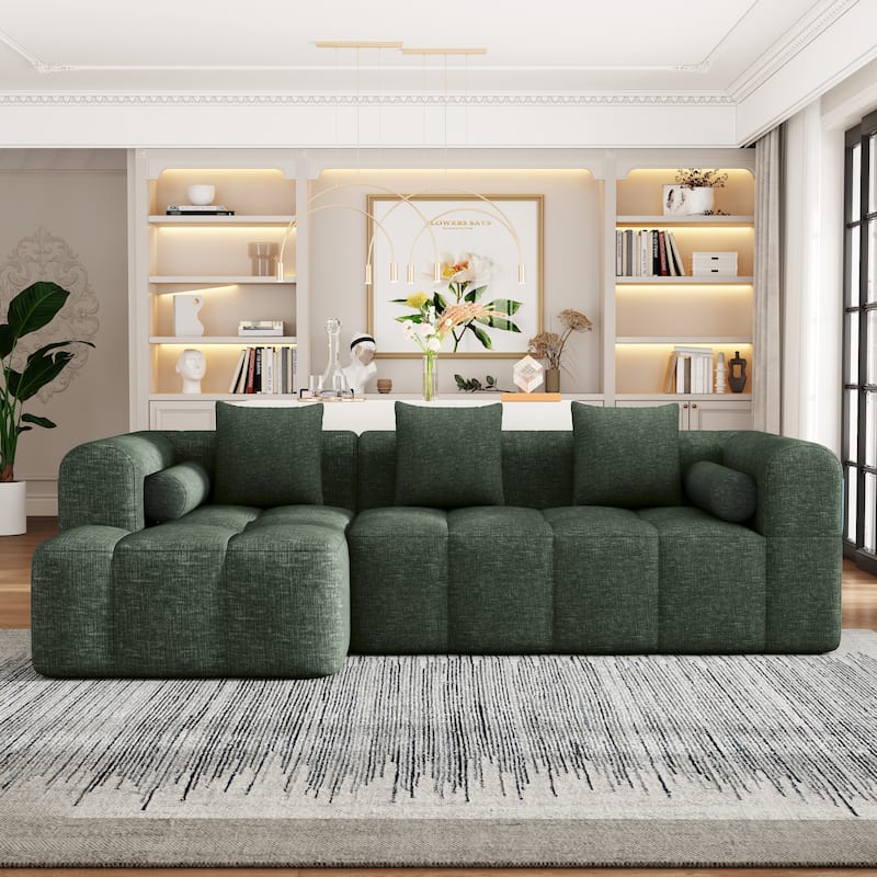 101.2" Green Chenille Modular Sofa with Deep Seating for Living Room