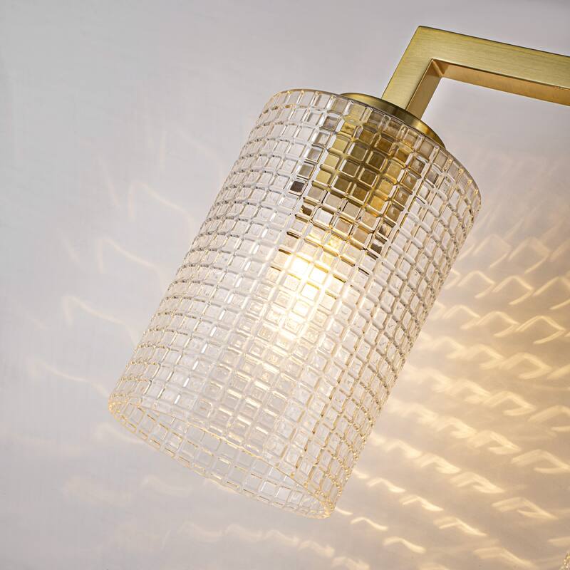 3/4-Light Modern Glass Wall Sconce Bathroom Vanity Light with Grid Glass Shades
