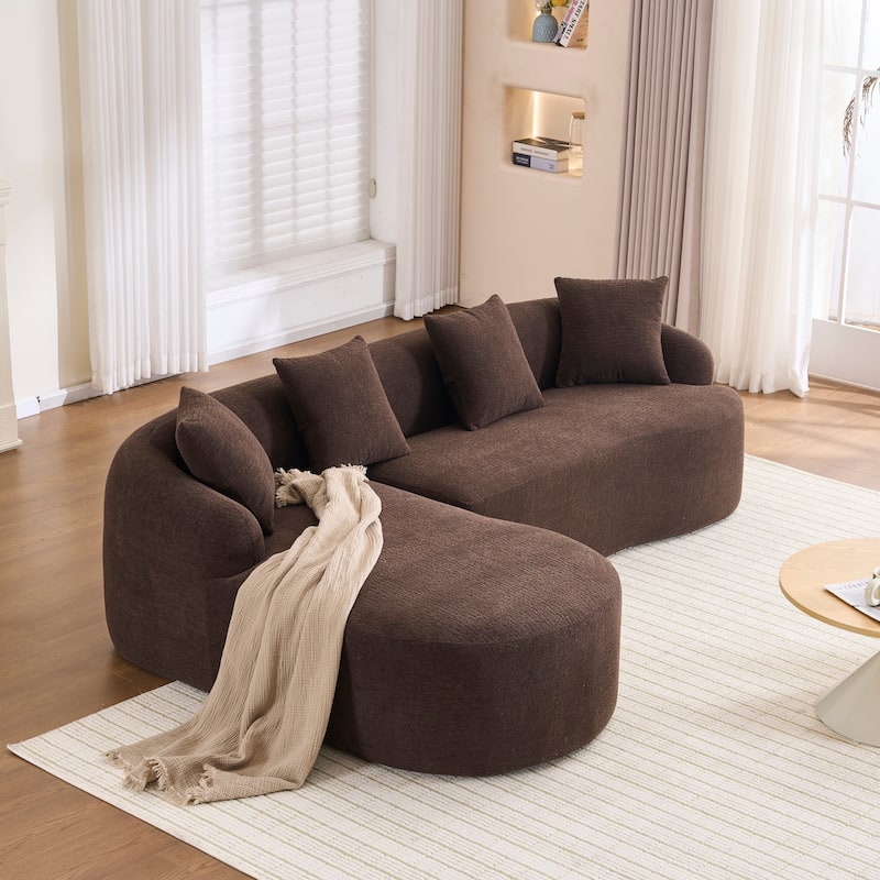 Compression Sponge L-Shape Sectional Sofa with Curved Chaise,Brown Modular Chenille Couch,30D High-Density