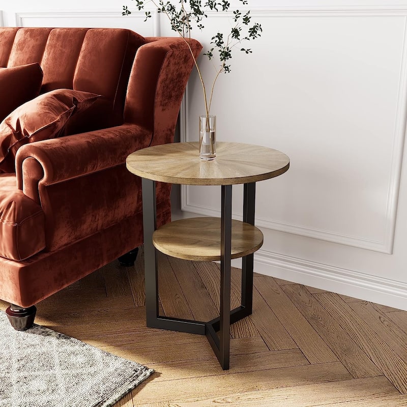 Round Coffee Table with Solid Wood Storage Circle Center Table - End Table - Wood