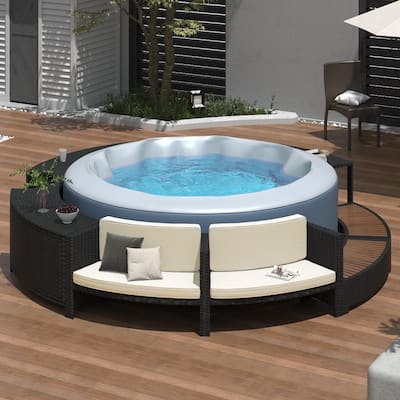 Modern Patio Rattan Sofa Set with Storage Spaces with Spa Surround Spa Frame for Backyard
