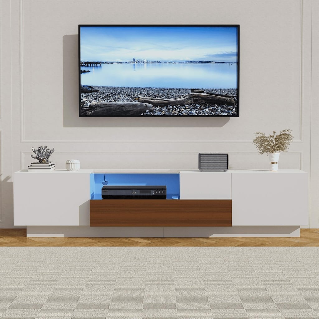 Gymojoy 70" Modern LED TV Stand for 55-75 Inch TV, Entertainment Center with Shelves, TV Console with Remote Control RGB Lights.