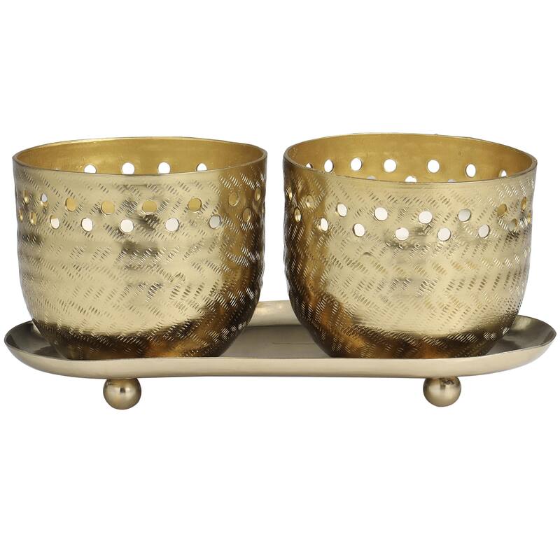 Metal Scented Cutout Spotted 7 oz 1 Wick Decorative Candle with White Wax - Set of 2 Gold, Silver, Copper - Roche River Decor