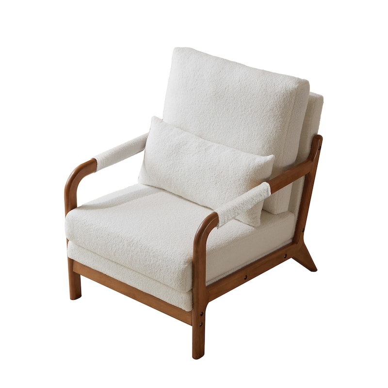Modern Teddy Fabric Accent Chair, Wood Frame Armchair for Living Room