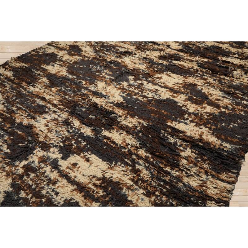 8x10 Tibetano Hand Knotted Wool Ivory Shag Plush Pile Modern & Contemporary Rug - 8' x 10'