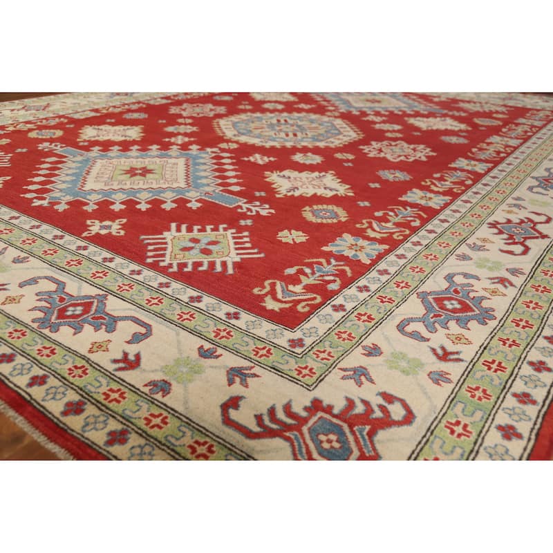 Hand Knotted Oriental 100% Wool Carpet Traditional Geometric Red Kazak Area Rug - 11' 8'' X 9' 0''