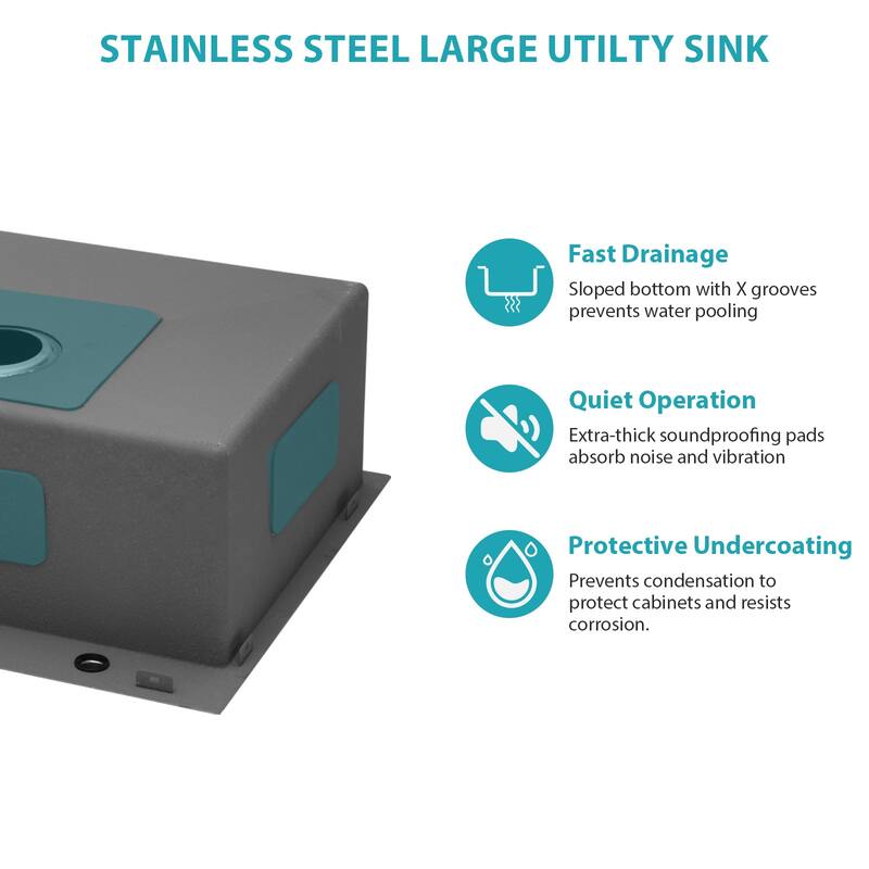 Sink In 25"x22"x12" Laundry Utility 16 Gauge Stainless Steel Drop In Topmount 12 Inch Deep Single Bowl