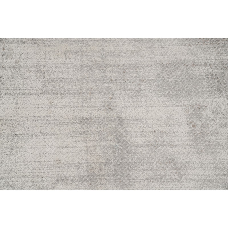 Machine Made Oriental Polyester Carpet Geometric Greys & Charcoal Distressed Area Rug - 7' 5'' X 5' 2''