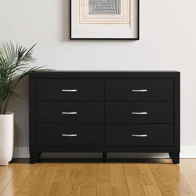 HomeRoots 58" Black Wood Six Drawer Double Dresser - Black - 6-drawer